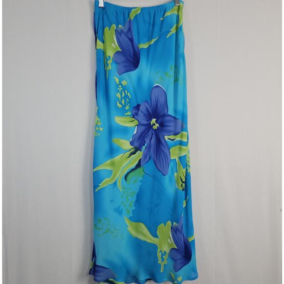 Vintage Magic Floral Pull-on Maxi Skirt size M blue green Y2K 90s fairy - Picture 1 of 6